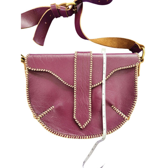 Handmade Purple Funky Faux Leather Western Boho Buckle Shoulder Purse - Picture 7 of 9